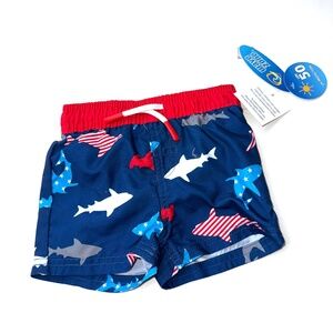 WAVE ZONE $12 New Infant Baby Boys 3-6 Months Red White Blue Lined Swim Trunks